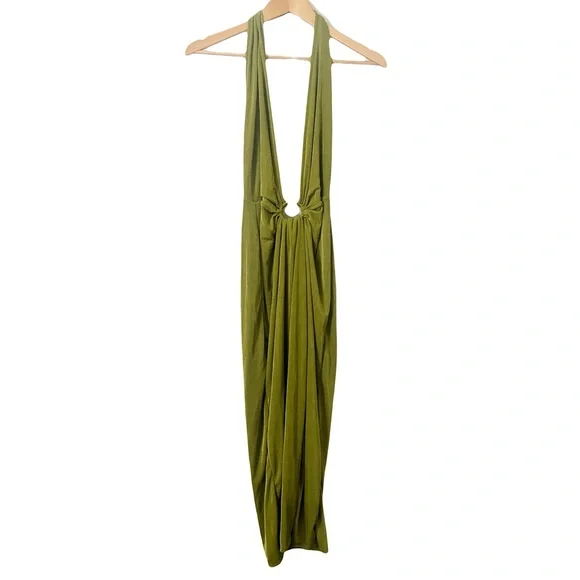 Elegant Olive Green Halter Dress - Picture 2 of 5